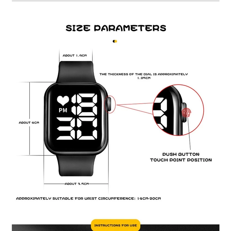Relógio Feminino LED quadrado à prova d'água digital masculino Esportes - Imagem 3