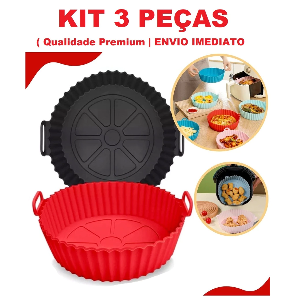 KIT 1/2/3 Forma De Silicone Para Air Fryer Forno Microondas Fritadeira Assadeira – Reutilizável Antiaderente Flexível - Imagem 2
