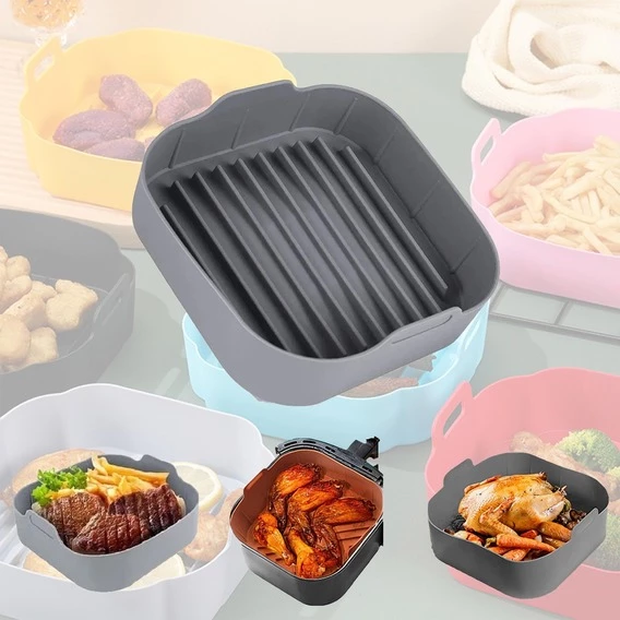 KIT 1/2/3 Forma De Silicone Para Air Fryer Forno Microondas Fritadeira Assadeira – Reutilizável Antiaderente Flexível - Imagem 3