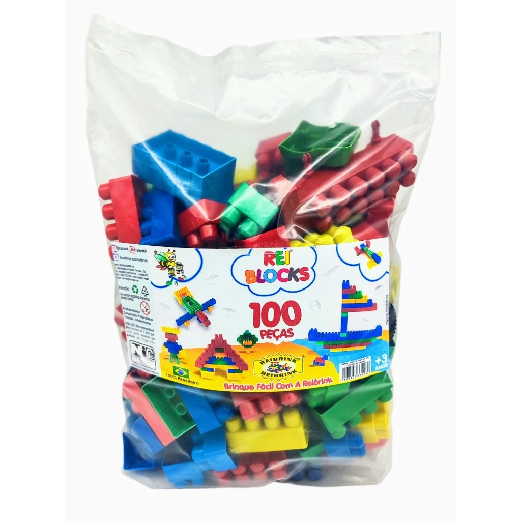 BLOCOS DE MONTAR 100 PEÇAS COM CAMINHÃOZINHO REIBLOCKS - Imagem 2