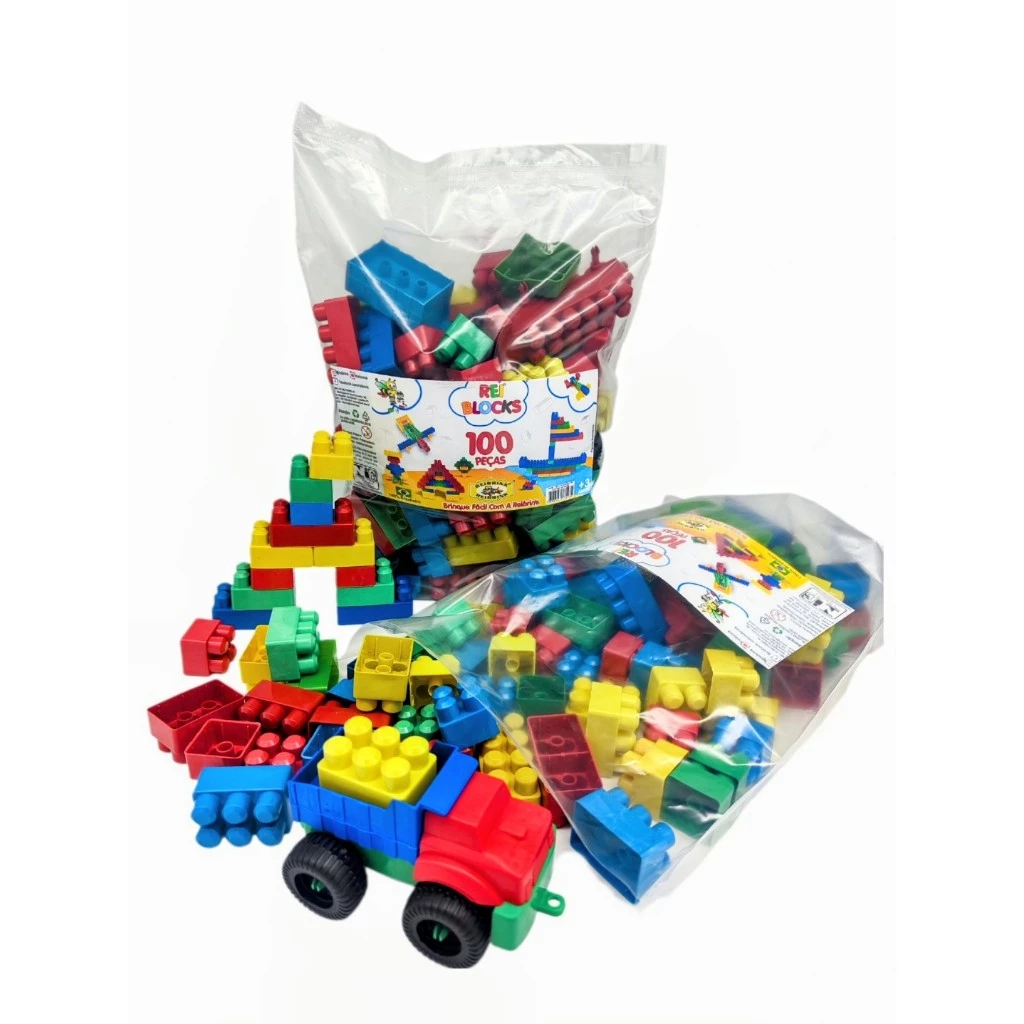 BLOCOS DE MONTAR 100 PEÇAS COM CAMINHÃOZINHO REIBLOCKS - Imagem 5