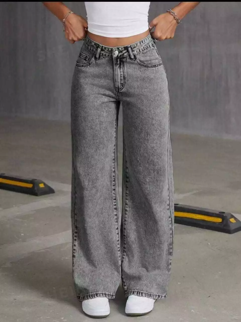 Calça Jeans feminina Wide Leg Marmorizada Pantalona boca larga - cintura alta premium - Imagem 2