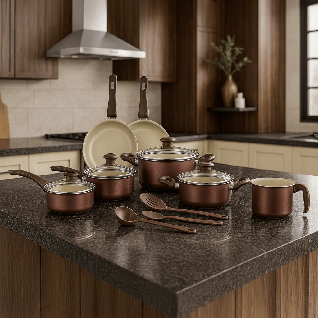 Jogo de Panelas Antiaderente 10 Peças com Utensílios e Frigideiras para Cozinha Completa - Imagem 2