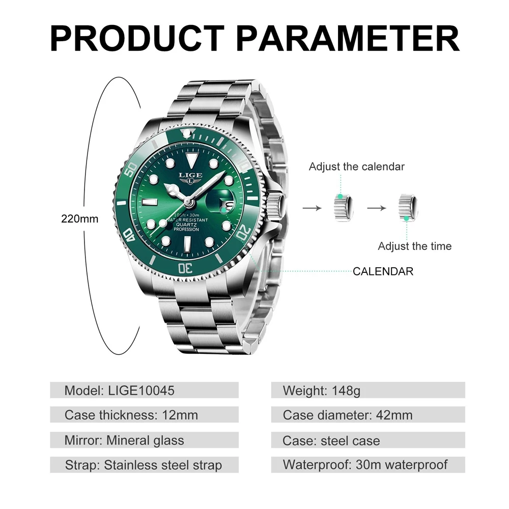 LIGE Men's Watches 30M Waterproof Date Clock Male Sports Watches Men Quartz Wrist Watch - Imagem 4