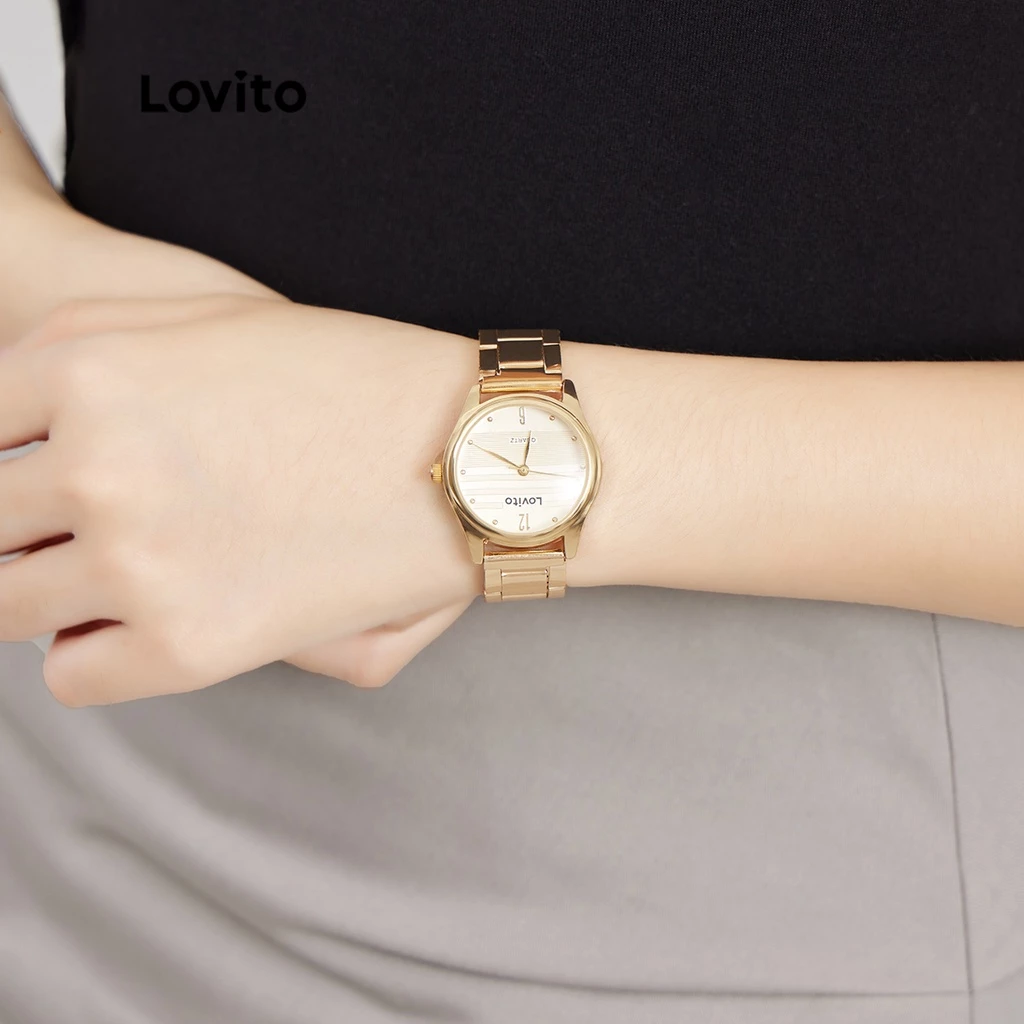 Lovito Relógio de Quartzo com Pulseira de Aço Inoxidável Liso LL4025 (Dourado) - Imagem 3