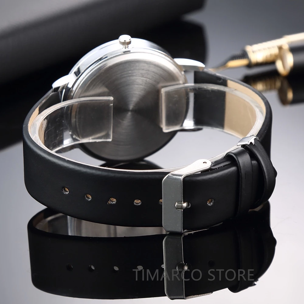 Relógio De Quartzo De Moda Casual Para Homens – Pulso De Luxo Unissex Com Pulseira De Couro Clássica - Imagem 2