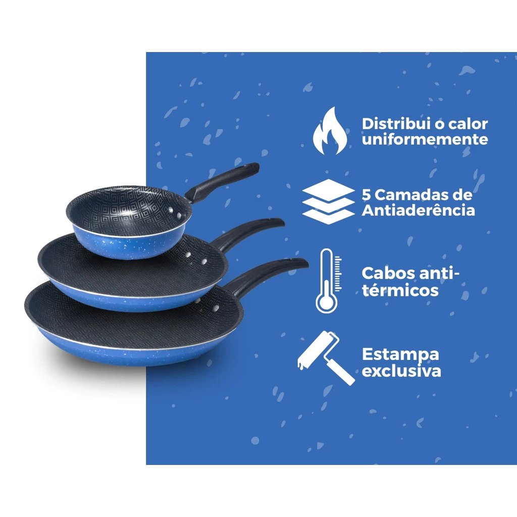 Conjunto de Frigideira 3 Peças Antiaderente Teflon Global - Imagem 5