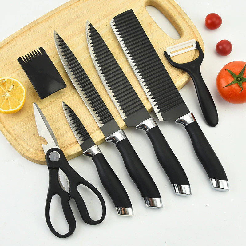 Kit facas de cozinha/Churrasco Profissional Antiaderente 6 Peças Preto/colorido - Imagem 3