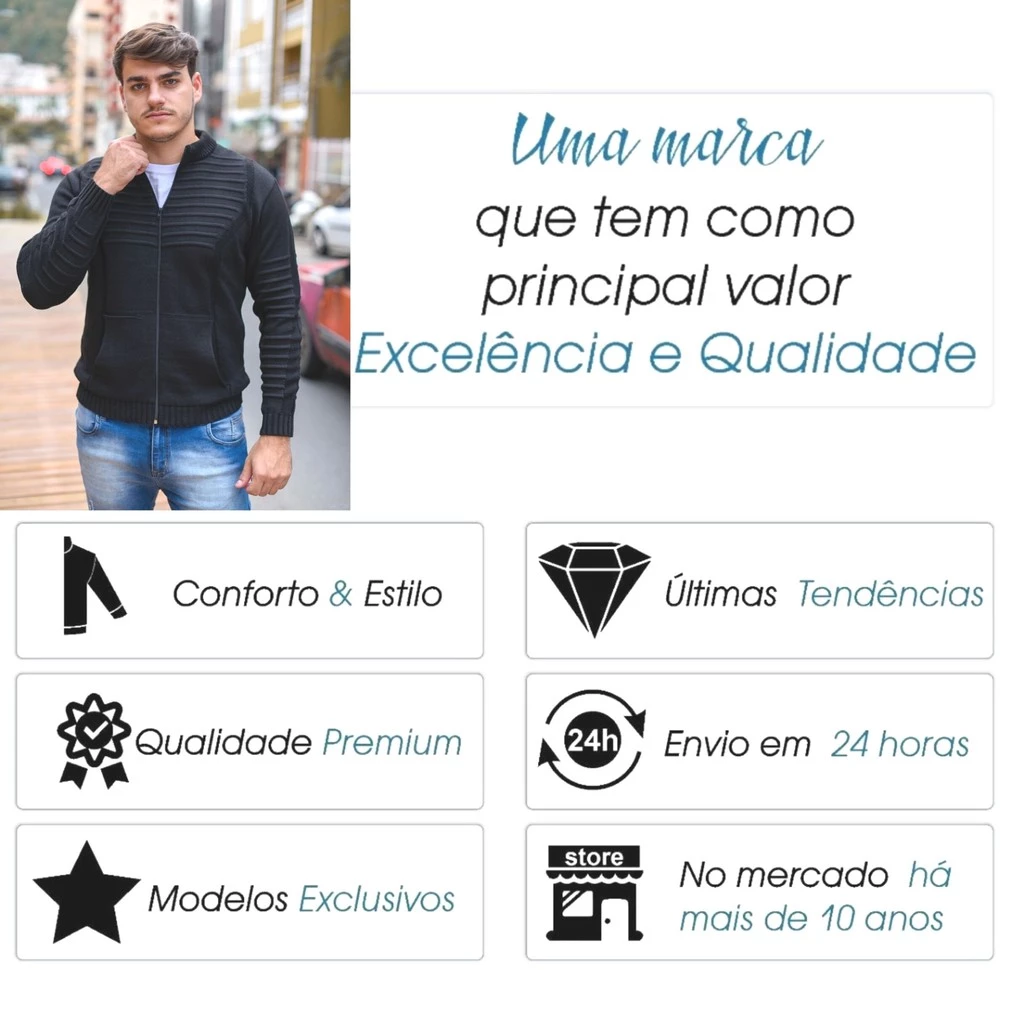 Casaco De Frio Lã Tricot Masculino Jaqueta Masculina Com Bolso e Ziper - Imagem 2