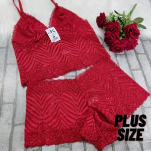 Conjunto Lingerie Espera Marido Plus Size Cropped + Calcinha Calesson Sem Bojo Renda ( Melina)
