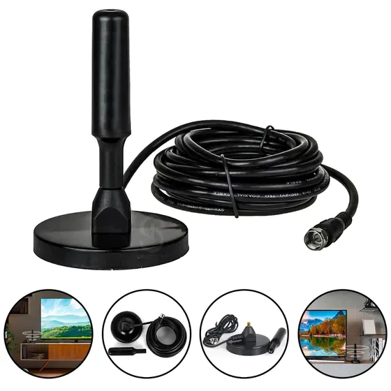 Antena Digital Amplificada Interna e Externa 1.5-5 Metros Base Imã Prova d'água 4DBI HDTV/UHF/VHF - Imagem 3