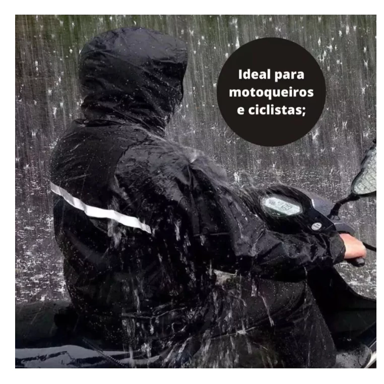 Conjunto Capa De Chuva Roupa Para Motoqueiros Ciclistas Impermeável Calça Jaqueta C/ Capuz - Imagem 3