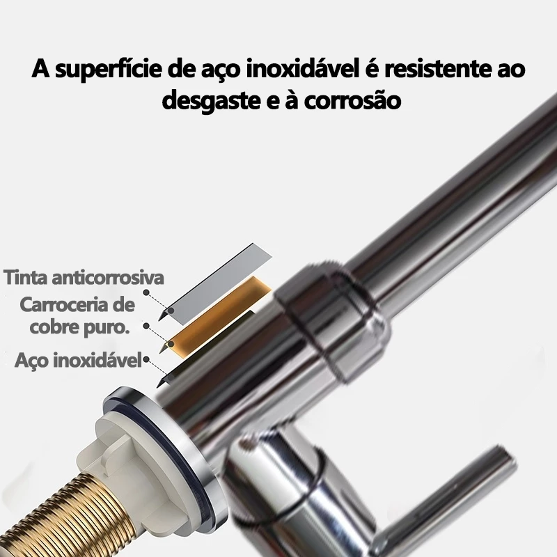 Torneira Gourmet Flexível Cozinha Pretomesa Parede Cobre banhado a prata Duplo Jato Cone 1/4 de Volta - Imagem 3