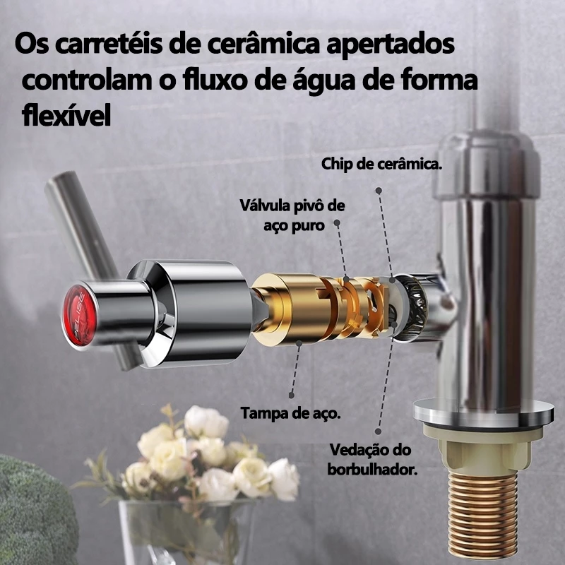 Torneira Gourmet Flexível Cozinha Pretomesa Parede Cobre banhado a prata Duplo Jato Cone 1/4 de Volta - Imagem 2