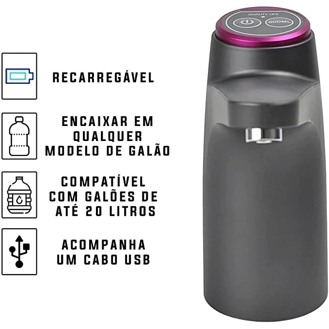 Bebedouro Bomba Elétrica Garrafão Galão Água Recarregável tomate compativel com galão de 20L - Imagem 6