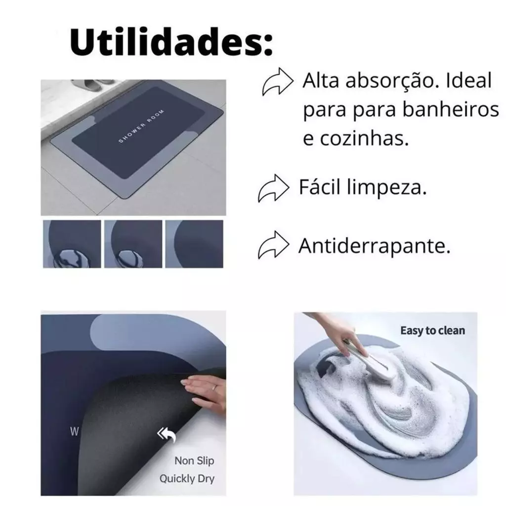 Tapete Banheiro Antiderrapante Absorvente de Secagem Rápida entregar Cor e Estampas sortidos - Imagem 3