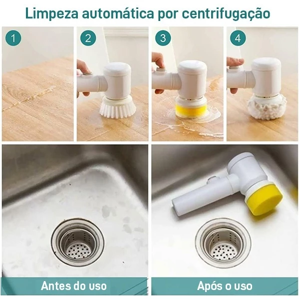 Escova de Limpeza 5 em 1 Sem Fio Limpador Multiuso Prático Com Mais Duas Cabeças de Escova - Imagem 4