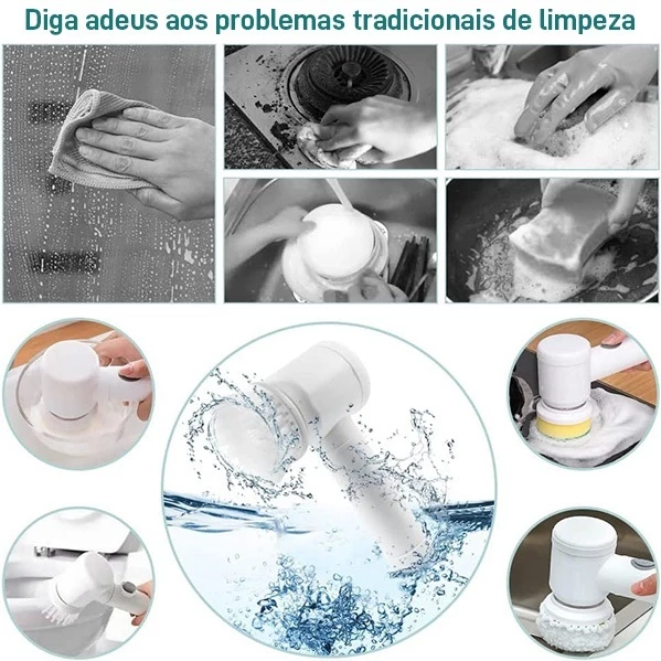Escova de Limpeza 5 em 1 Sem Fio Limpador Multiuso Prático Com Mais Duas Cabeças de Escova - Imagem 3