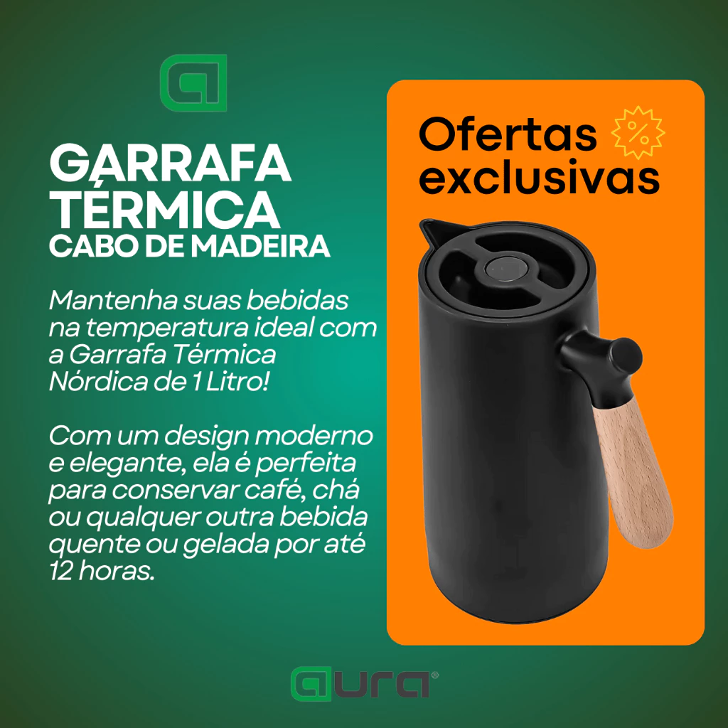 Garrafa Térmica 1 Litro Café Chá Nórdica Lund Com Cabo Madeira - Imagem 3
