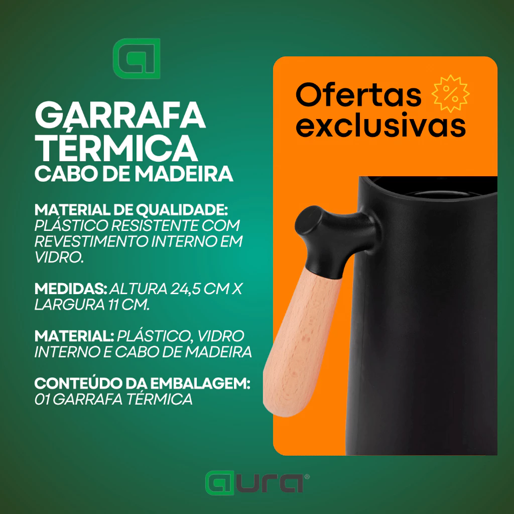 Garrafa Térmica 1 Litro Café Chá Nórdica Lund Com Cabo Madeira - Imagem 2