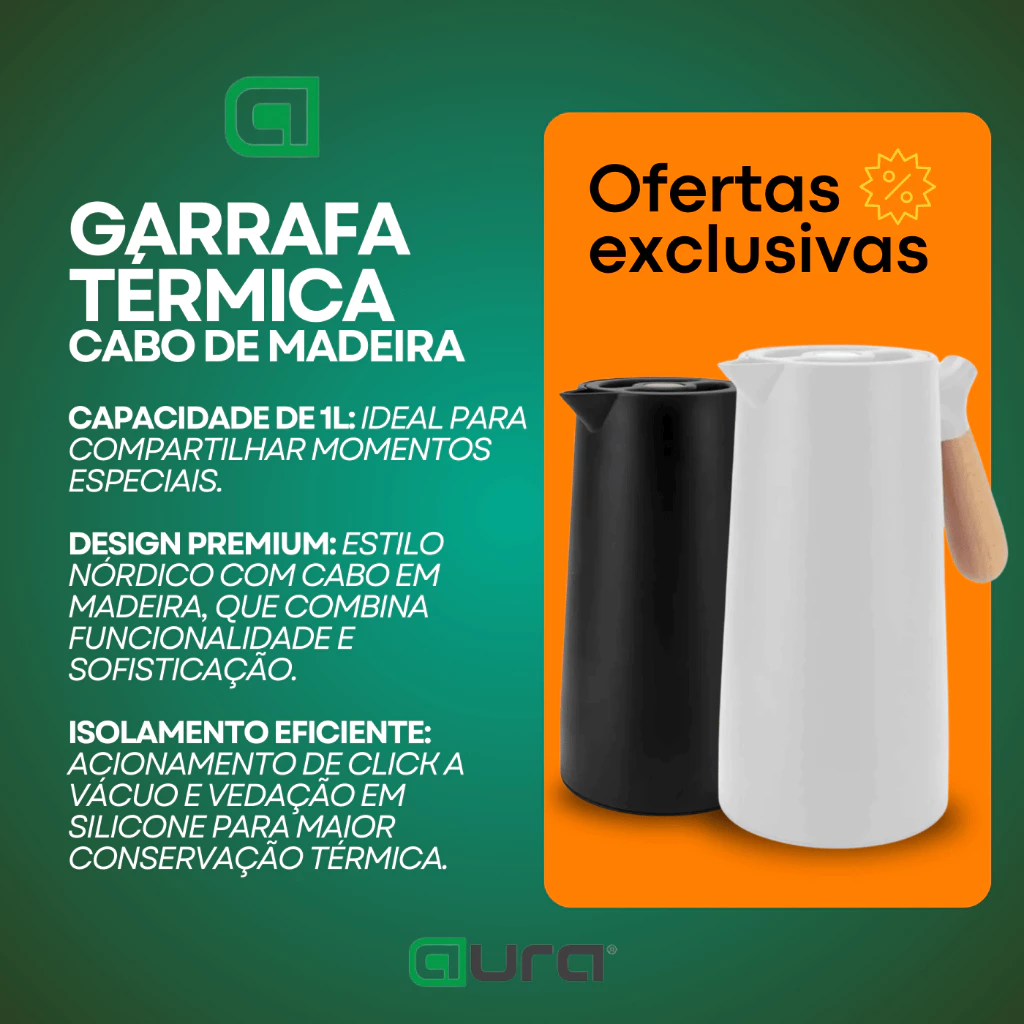 Garrafa Térmica 1 Litro Café Chá Nórdica Lund Com Cabo Madeira - Imagem 4