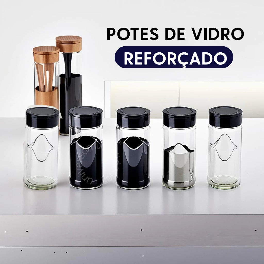Porta Tempero Giratorio Preto Com 6/8/9 Potes Vidro Reforçado Premium - Imagem 3