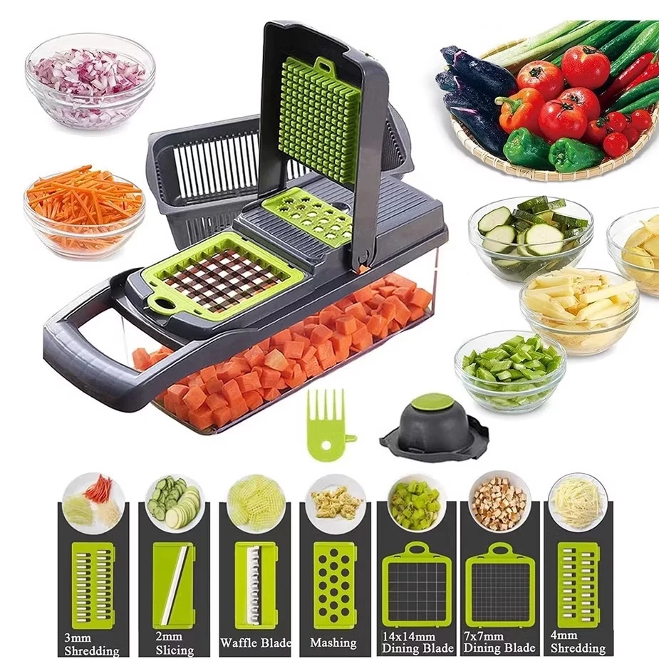 Compartilhar: Fatiador Profissional Multifuncional De Aço Inoxidável 16 Em 1 Para Vegetais/Frutas/Legumes - Imagem 4