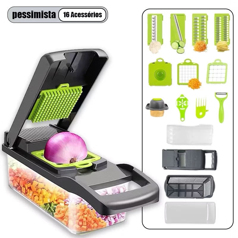 Compartilhar: Fatiador Profissional Multifuncional De Aço Inoxidável 16 Em 1 Para Vegetais/Frutas/Legumes - Imagem 2