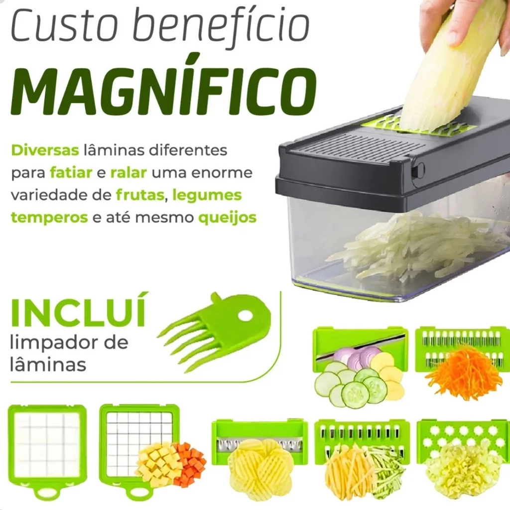Compartilhar: Fatiador Profissional Multifuncional De Aço Inoxidável 16 Em 1 Para Vegetais/Frutas/Legumes - Imagem 3