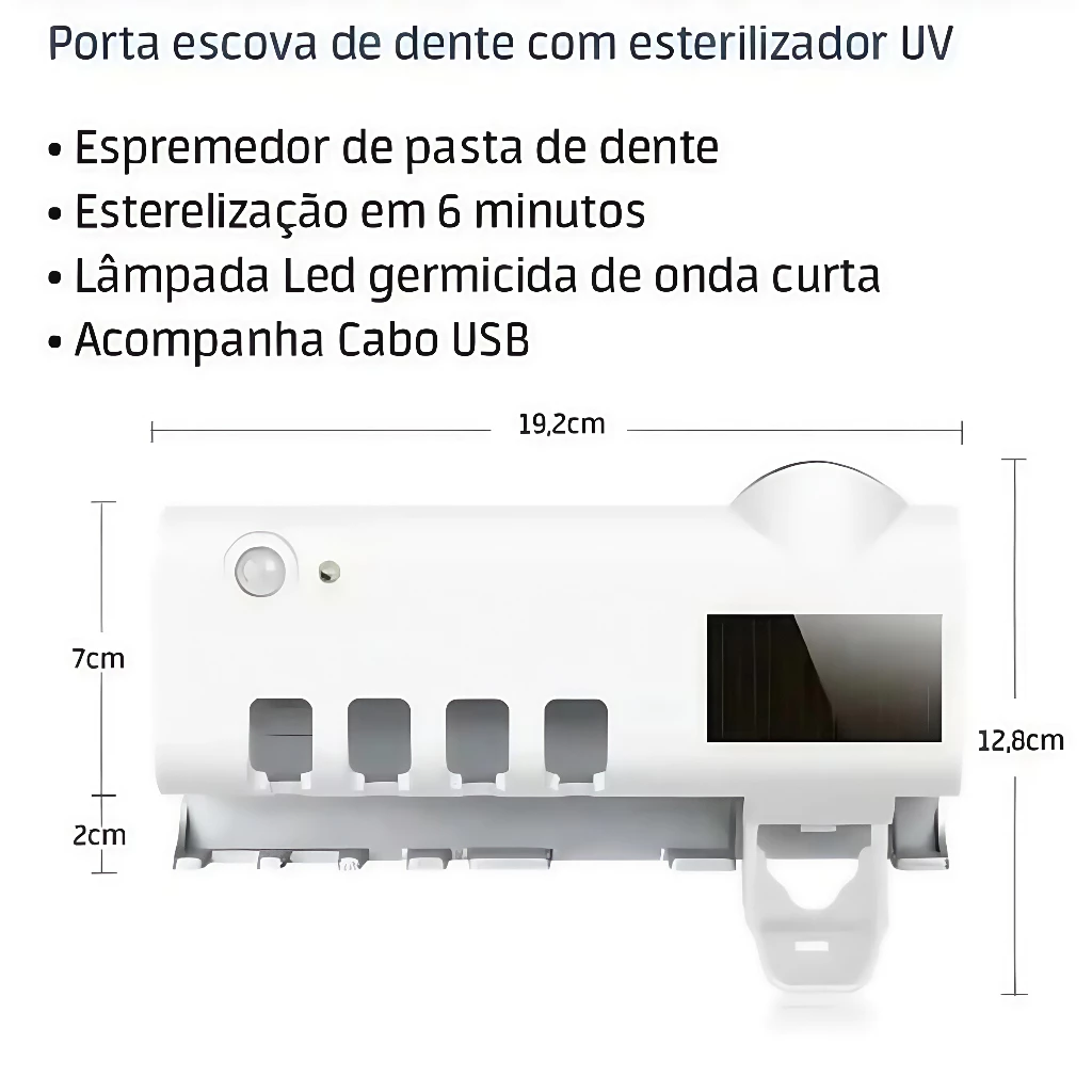 Porta Escova Dentes Com Esterilizador Uv Aplicador Pasta de Dente Suporte Dispenser - Imagem 2