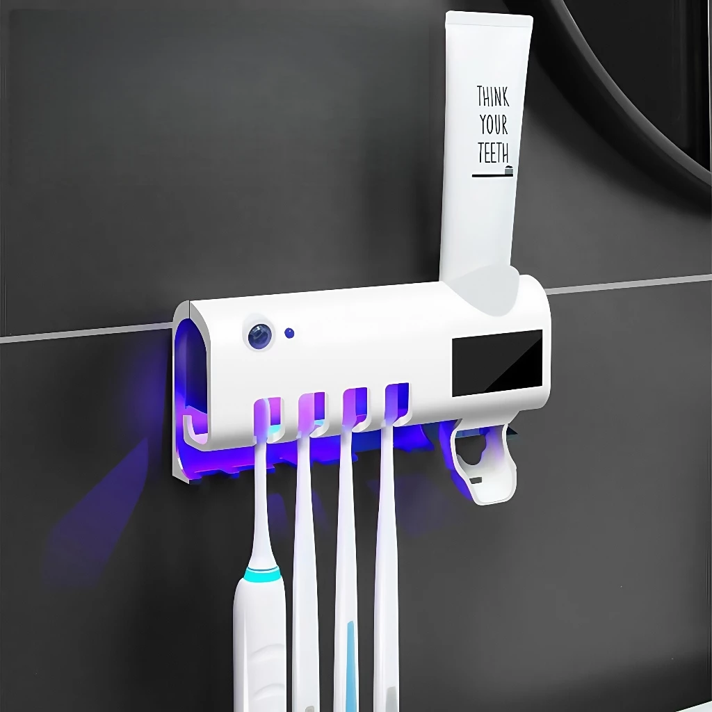 Porta Escova Dentes Com Esterilizador Uv Aplicador Pasta de Dente Suporte Dispenser