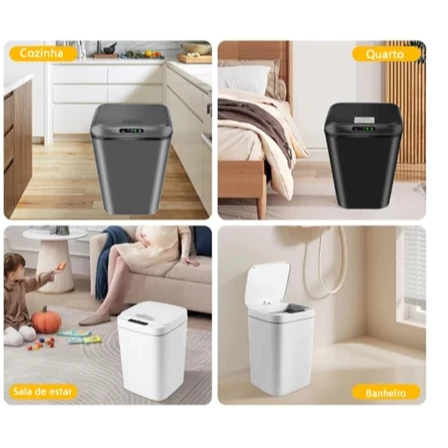 Lixeira16L Sensor Automática Inteligente para Escritório Banheiro ou Cozinha/Salar cor cinza/branco - Imagem 2