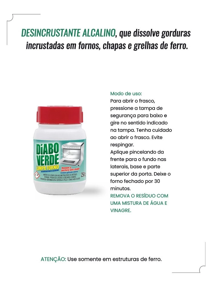 Limpa Forno Diabo Verde -250g c/ Aplicador para Forno, Exaustor, Churrasqueira e Grelha - Imagem 3
