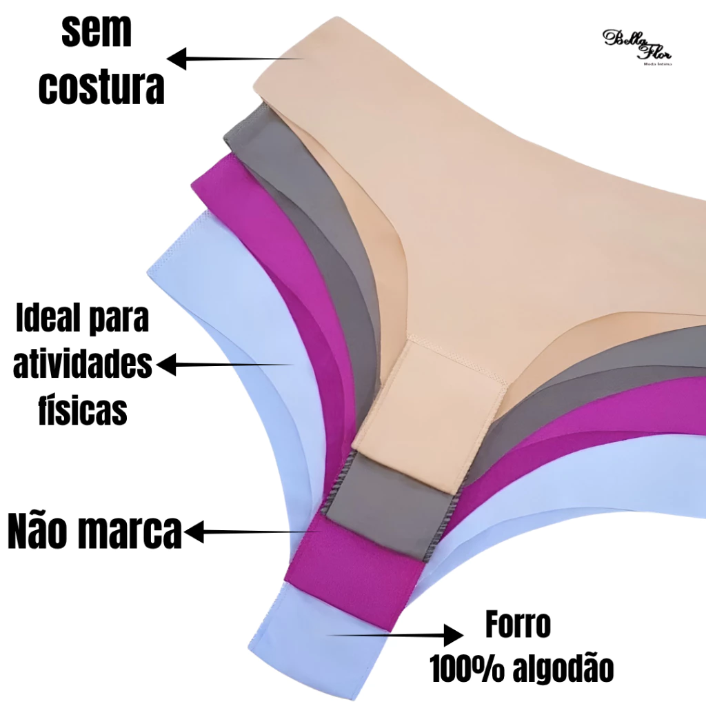 Kit 5 Calcinhas Sem Costura Tanga corte a Laser PROMOÇÃO Não Marca na Roupa - Imagem 4