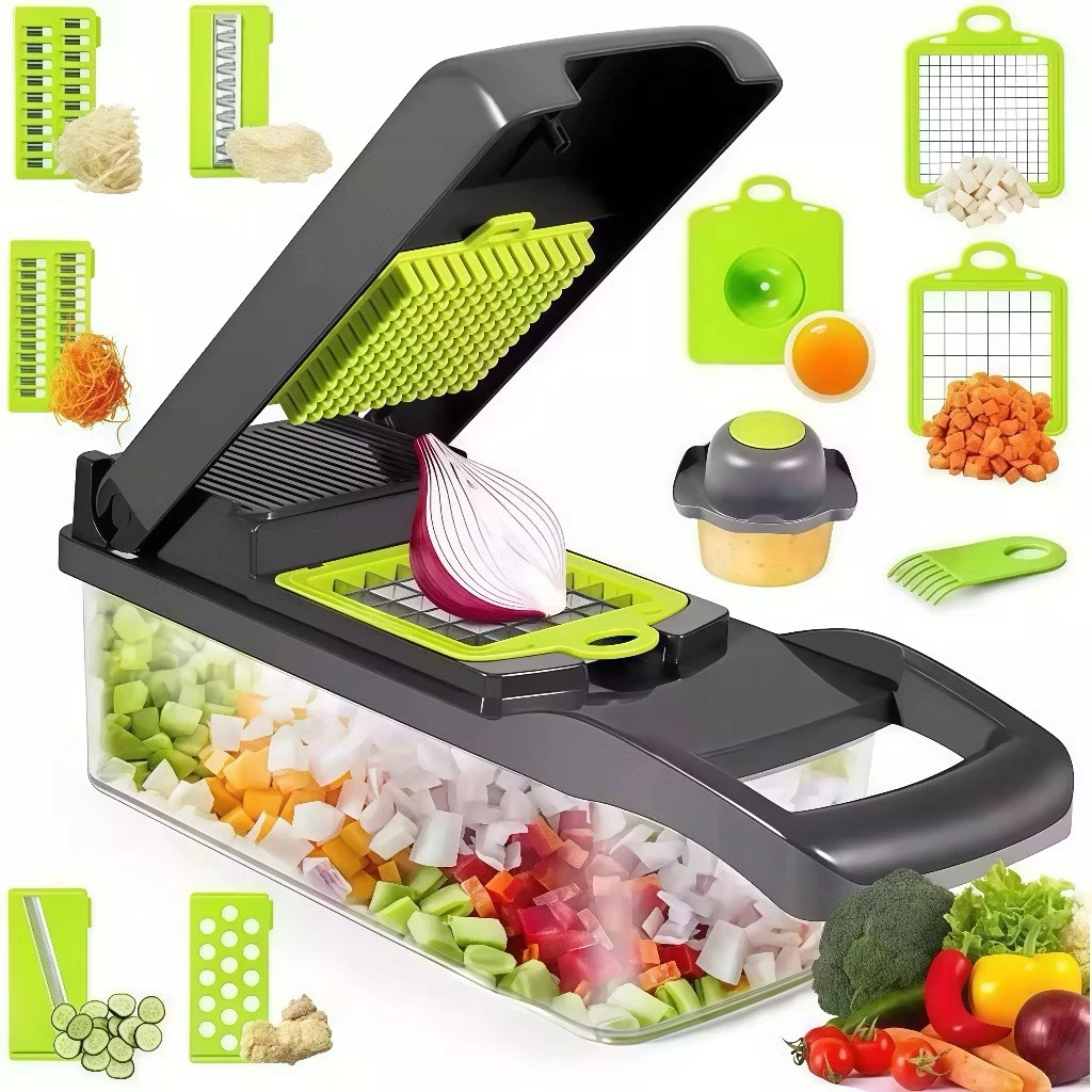 Compartilhar: Fatiador Profissional Multifuncional De Aço Inoxidável 16 Em 1 Para Vegetais/Frutas/Legumes