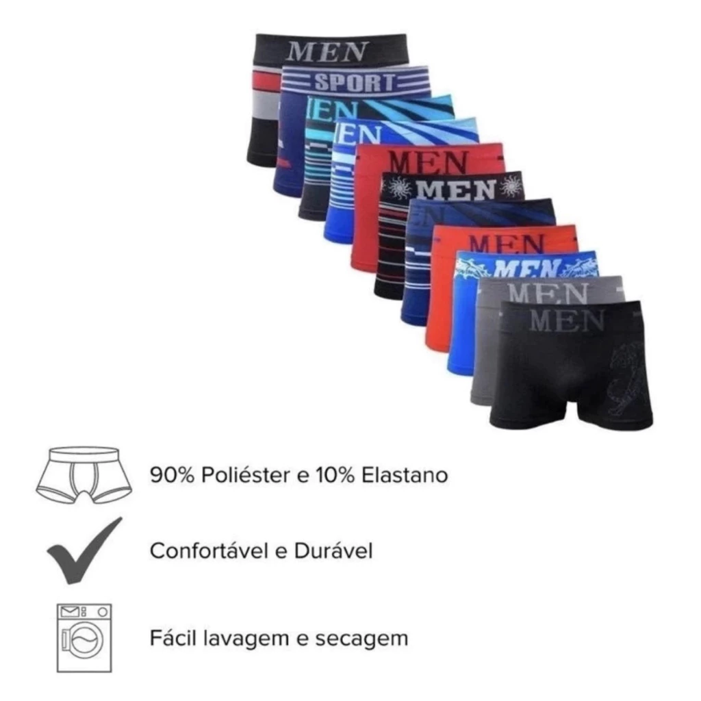 Kit 10 Cuecas Boxers Premium Masculina Adulto de Microfibra - Imagem 3