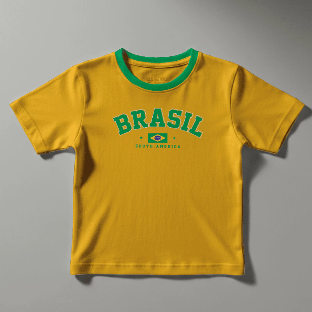 Camiseta de Criança e adulto do Brasil Com seu Nome personalizado Atrás Copa do mundo Roupa Infantil - Imagem 2