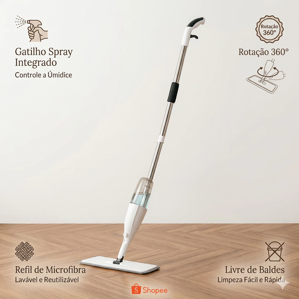 Mop Spray Rodo PRO Magico Com Reservatorio Rodo De Limpeza Refil Microfibra Casa Limpa Rápido - Imagem 6