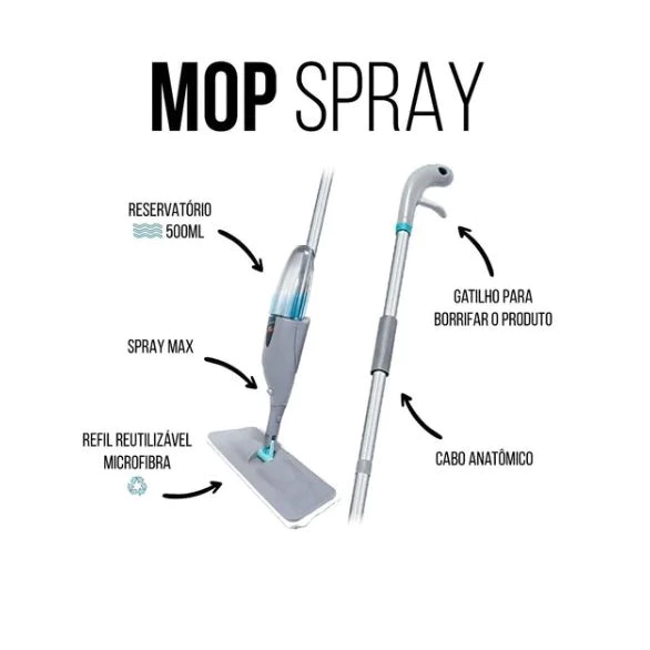 Mop Spray Rodo PRO Magico Com Reservatorio Rodo De Limpeza Refil Microfibra Casa Limpa Rápido - Imagem 2