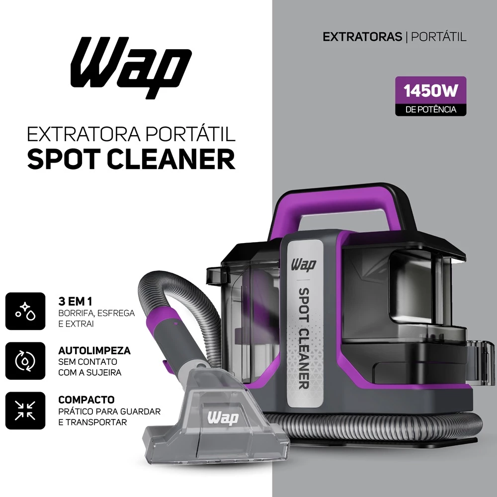 Extratora Higienizadora Portátil Borrifa Esfrega e Extrai Sujeira Colchão Sofá W3 1450W Wap - Imagem 3