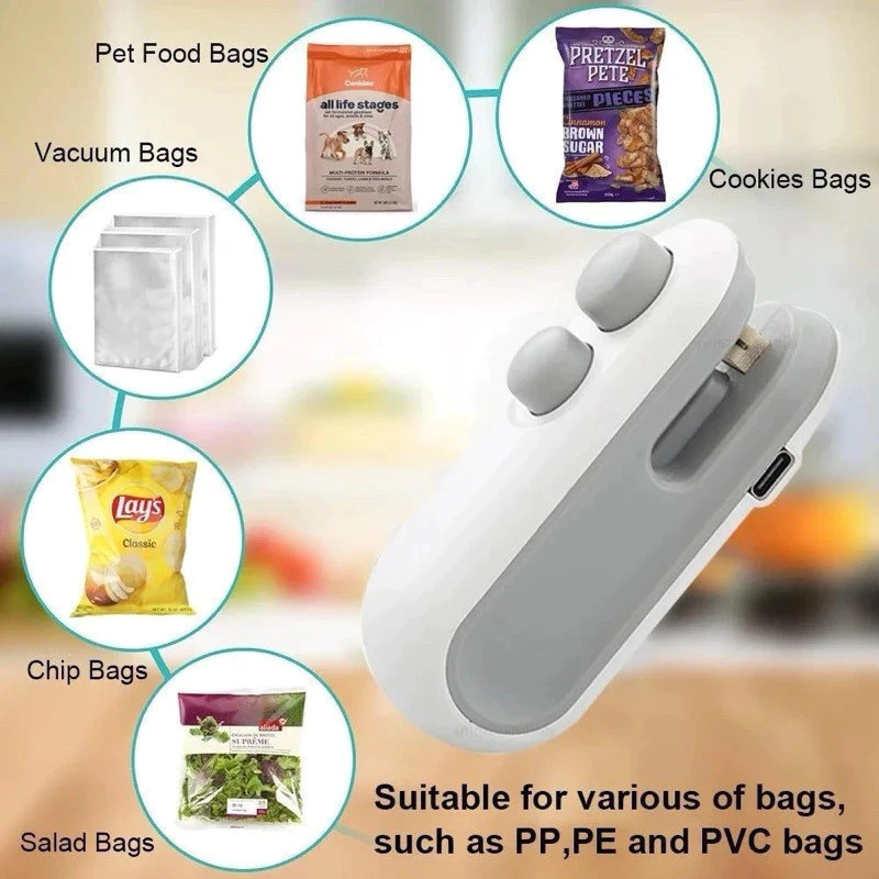 1/2/3/4Kit Peças Mini Máquina Seladora Recarregável Para Embalagens Plásticas - Selagem Rápida/ Alta Qualidade/ Promoção - Imagem 2
